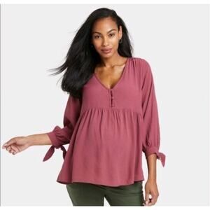 The Nines by Hatch Shirt Womens XXL Rose Pink 3/4 Sleeve Maternity Blouse Boho